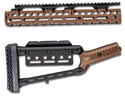 Oppgrader din Marlin 1894 .357 med Costa Marlin Barrel Band Straight Grip Stock Set i Root Beer-finish, med M-LOK system, justerbar kolbe og holdbare materialer.
